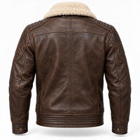 Blouson aviateur en cuir et toile marron pour homme, col rond, style vintage, coupe-vent, imperméable, anti-UV