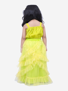 Elaisha Woven Sleeveless Placement Embroidered Top With Net <b>lehenga</b>-Limegreen - Product Image 3