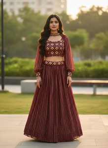 Lehenga Choli estilo indio-pakistaní para mujer, diseño indio para boda, Lehenga Choli completo de georgette con dupatta para festivales. - Product Image 5