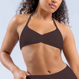 Tops de yoga sin costuras para mujer al por mayor, sujetador deportivo push-up sin espalda con tirantes delanteros fruncidos, diseño transpirable para yoga y gimnasio - Product Image 3