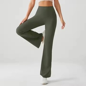 Private Label Solid Ribbed Flare Pants Women Seamless <b>Yoga</b> <b>Trousers</b> High Waist Breathable Eco-Friendly Wholesale - Product Image 4