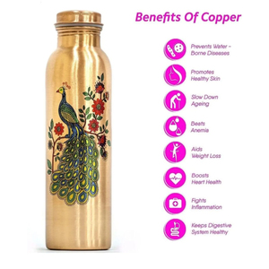 New Design Copper Water Bottle With Lid and Customized Hand Painted Texture Water Copper Bottle Polished for Sale In Low Price - Product Image 3