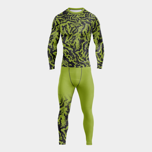 Ensemble de sport 2 pièces pour homme, personnalisé en gros, avec Rashguard à manches longues et collants imprimés, pour la course et la gym, OEM - Product Image 1
