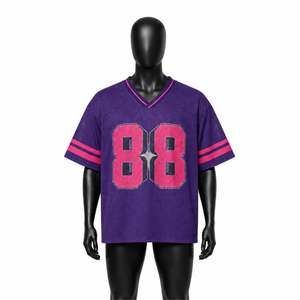 Wholesale men Mesh Cropped Football Jersey Purple V-Neck Short Sleeve Streetwear Vintage Varsity Print 88 Athletic T-Shirt <b>Tee</b> - Product Image 1