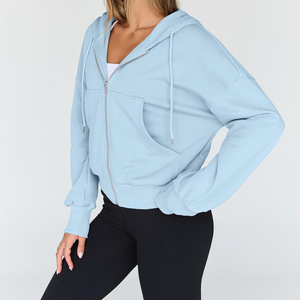 Sweat à capuche court personnalisé pour femme en molleton, pull décontracté streetwear à manches longues, tie-dye, écologique, marque privée, OEM - Product Image 1