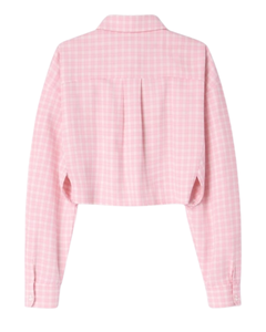 เสื้อเชิ้ตผู้หญิงสีชมพูอ่อนลายตารางแบบครอป แขนยาว ติดกระดุม สไตล์ลำลอง แฟชั่นฤดูใบไม้ผลิและฤดูร้อน รับผลิตตามแบบ OEM - Product Image 5