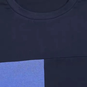 Men's <b>Navy</b> Blue Short Sleeve O-Neck Knitted Casual T-Shirt Color Blocked Regular Fit Solid Pattern - Product Image 6