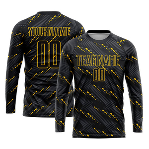 Conjunto de Camiseta y Pantalones Cortos de Fútbol Personalizados, Estampado Geométrico Negro y Amarillo, Sublimado, Absorbente de Humedad, Ropa Deportiva para Hombre, Kit de Entrenamiento de Equipo - Product Image 2