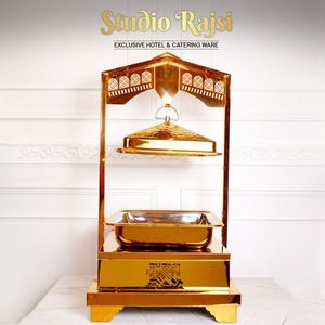 Heavy Gauge Brass Catering Chafer Dish with Stable <b>Frame</b> Stand and Lid, Long Lasting Buffet Heating Equipment Professional Use - Product Image 1