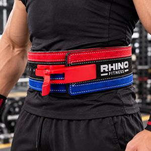 Ceinture de musculation réglable RHINO FITNESS à boucle à dégagement rapide, support lombaire robuste en néoprène, rouge, noir, bleu - Product Image 4