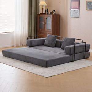 Divano Letto Convertibile Comodo con Supporto Lombare a Cuscino e Braccioli, Futon Lounge Sleeper C-Product - Product Image 2