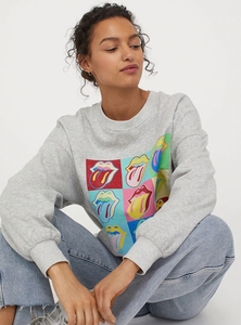 Sweat-shirt oversize pour femme à col rond avec imprimé langue coloré, 100 % coton tricoté respirant, style automne, logo frontal - Product Image 4