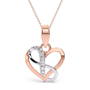 Collier chaîne bicolore ajouré avec cœur entrelacé et accent diamant - Product Image 1