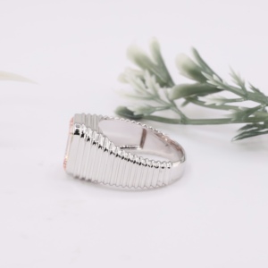 Luxury <b>Men</b> Emerald Cut Pink Lab Grown <b>Ring</b> White Gold Bezel <b>Set</b> Ribbed Grooved Heavy Signet Band Bold Male Engagement <b>Ring</b> - Product Image 3