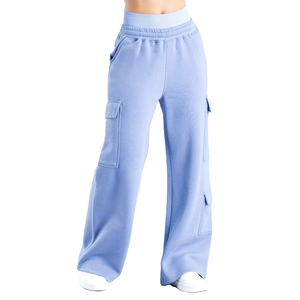 Women's Mid Waist Cargo Jogger Pants Wide Leg Relaxed Fit Utility Pocket Soft Knit Eco-Friendly Quick Dry Polyester/Cotton - Product Image 1