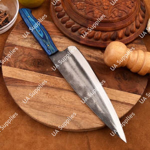 UA Supplies Custom OEM Hand Forged Vintage Chef Knife Ambidextrous Stainless Steel Blade Pakka <b>Wood</b> Handle Leather Sheath Daily - Product Image 5