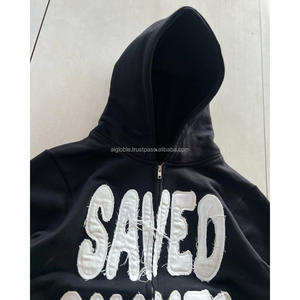 เสื้อฮู้ดดี้ผู้ชายไซส์ใหญ่ ผ้าฝ้าย 100% พิมพ์โลโก้ตามสั่ง ทรงหลวม ซิปหน้า ไหล่ตก ล้างสีแบบแอซิดวอช - Product Image 2