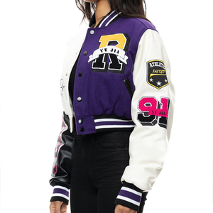 Custom Women's Plus Size Breathable Bomber <b>Jacket</b> with Chenille Embroidery Patches and Wool - Product Image 4