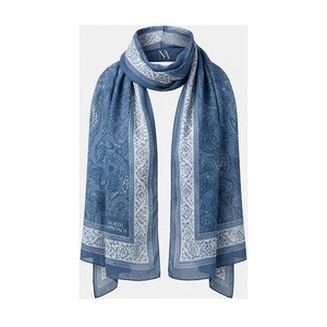 NORTH APPROACH Women's Long <b>Silk</b> Scarf Blue Paisley Print Elegant Multi-Functional Fashion Accessory All Seasons - Product Image 1