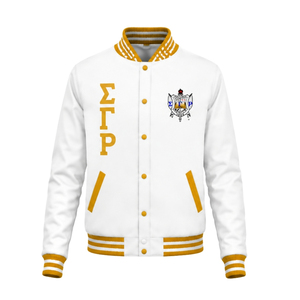 เสื้อแจ็คเก็ตบอมเบอร์ผ้าซาติน Sigma Gamma Rho สำหรับผู้หญิง น้ำหนักเบา ซิปหน้า สไตล์ลำลอง แฟชั่นสมาคมนักศึกษากรีก เสื้อแจ็คเก็ตสั่งทำขายส่ง - Product Image 1
