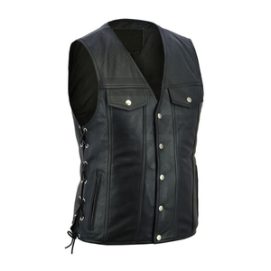 Wholesale Custom Black Leather Motorcycle Biker Vest Manufacturer Men Vintage Sleeveless Genuine Cowhide Jacket Club Riding - Product Image 3