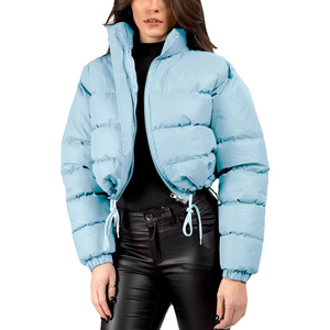 Pink Stand Collar <b>Puffer</b> <b>Jacket</b> <b>Women</b> <b>Crop</b> Windproof Thick Winter Coat - Product Image 5