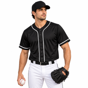 Unisex Black Baseball Jersey Short Sleeve V-Neck Moisture-Wicking Breathable Polyester Uniform <b>White</b> Trim All Seasons Sport - Product Image 1