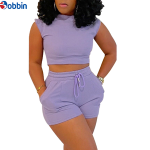 Ensembles de shorts pour femmes, tenues d'été, ensemble de shorts avec logo personnalisé, vêtements d'été pour femmes, haut court à manches courtes + ensemble de shorts taille haute - Product Image 1
