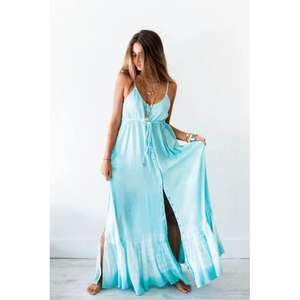 Vestido Largo Maxi Hecho a Mano de Alta Calidad, Estilo Málaga, en Tela de Algodón Suave, con Botones, Tirantes Ajustables, Cuello en V, Sin Mangas, Transpirable, para Mujer - Product Image 1