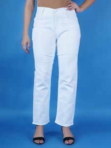 Pantalon en jean premium pour femme, style vintage, longueur genou, tendance, élégant, bleu, finition délavée, écologique - Product Image 1