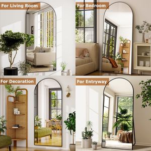 Specchio ad Arco a Figura Intera 180 cm x 76,5 cm, da Parete o da Terra con Supporto, Vetro Infrangibile, Nero - Product Image 3