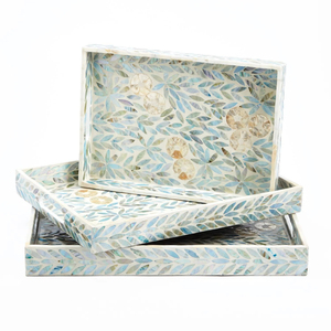 Bandeja Redonda con Incrustaciones de Madreperla, Hecha a Mano con Mosaico de Conchas Marinas Naturales, Plato Decorativo con Asas para Mesa de Centro - Product Image 5