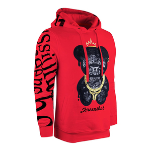 Sudadera con Capucha Roja para Hombre con Estampado de Mickey y Cadena Dorada, Corte Regular, Estilo Hip Hop, para Otoño - Product Image 1