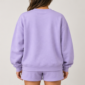 Women's Lavender Polka Letter Crew Neck 2-Piece <b>Shorts</b> <b>Set</b> Custom Casual Sportswear - Product Image 2