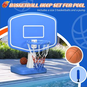 Canestro da basket per bordo piscina con palla e pompa per piscine interrate - Blu - Product Image 4
