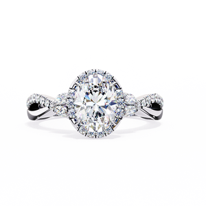 Bague de fiançailles en or massif avec diamant cultivé en laboratoire certifié Gia Igi, sertie de pavés, pour femmes - Product Image 1
