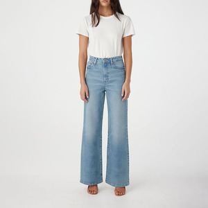 Pantalones Vaqueros de Pierna Ancha y Cintura Alta para Mujer, Hechos a Medida, Lavado Claro, Estilo Casual, Transpirables, de Algodón, Largos, para Primavera - Product Image 1