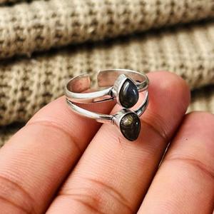 Boho <b>Labradorite</b> Brass <b>Ring</b> Silver plated Womens Double Band Gemstone Wholesale <b>Ring</b> - Product Image 6