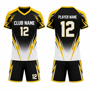 Conjunto de Uniforme de Voleibol Sublimado Personalizado, Negro, Amarillo, Blanco, para 12 Jugadores, Nombre del Club, Transpirable, Ligero, Duradero, para Adultos - Product Image 1