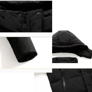Manteau long matelassé noir à capuche pour homme, doudoune épaisse d'hiver avec fermeture éclair - Product Image 2