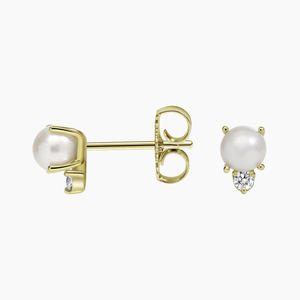 Boucles d'oreilles clous serties de pierres blanches et de diamants taille ronde - Product Image 2