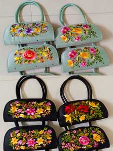 Handcrafted Floral Handbag Set Painted Decorative Gift <b>Bags</b> Traditional Indian Artisan Elegant Floral Pattern Handbags - Product Image 1