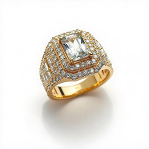 แหวนหมั้นแบบคลาสสิกสไตล์ฮิปฮอปเคลือบสีทองมรกตตัดเป็นวงแหวนเอาต์เย็นประดับรัศมีสองชั้นสำหรับงานปาร์ตี้ในโอกาส - Product Image 2