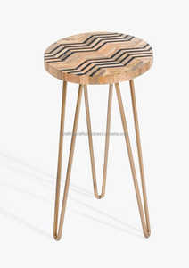 Taburetes de madera y metal hechos a mano para cocina, baño, exterior y mesita de noche, hierro antiguo, acero, chapado en oro y diseño moderno - Product Image 4