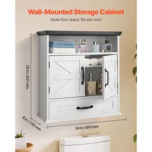 Adjustable <b>Shelf</b> Bathroom <b>Wall</b> Cabinet 2-Door Toilet Storage Medicine Organizer Hanging <b>Wall</b> <b>Mounted</b> <b>Wall</b> Storage - Product Image 2