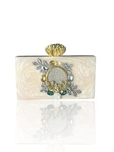Élégante pochette en résine blanc cassé avec embellissements en cristal et perles, sac à main pour femmes - Product Image 1