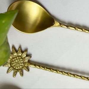 SwamiG TradeX Royal Luxury Gold Plated Brass Spoon Long Handle <b>Mirror</b> Polish Lightweight Durable Heat Resistant Dishwasher Safe - Product Image 1