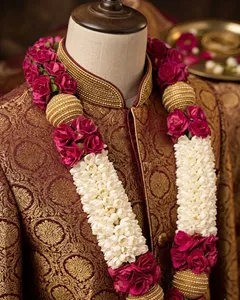 Guirlande de Varmala rose dorée faite à la main pour la cérémonie de mariage indienne, guirlande royale de mariée et de marié, Jaimala Mala, guirlande de mariage en fleurs artificielles - Product Image 5