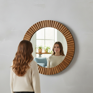 Espejo de Pared de Bambú de 19 Pulgadas, Espejo Redondo con Marco de Madera Natural para Baño, Dormitorio, Sala de Estar, Decoración Ecológica y Elegante para el Hogar - Product Image 3