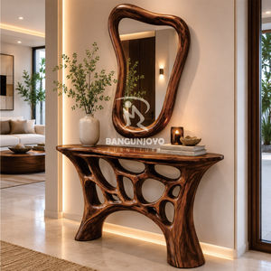 Modern Wooden <b>Console</b> <b>Table</b> & Modern Mirror Wall Decor - Product Image 2